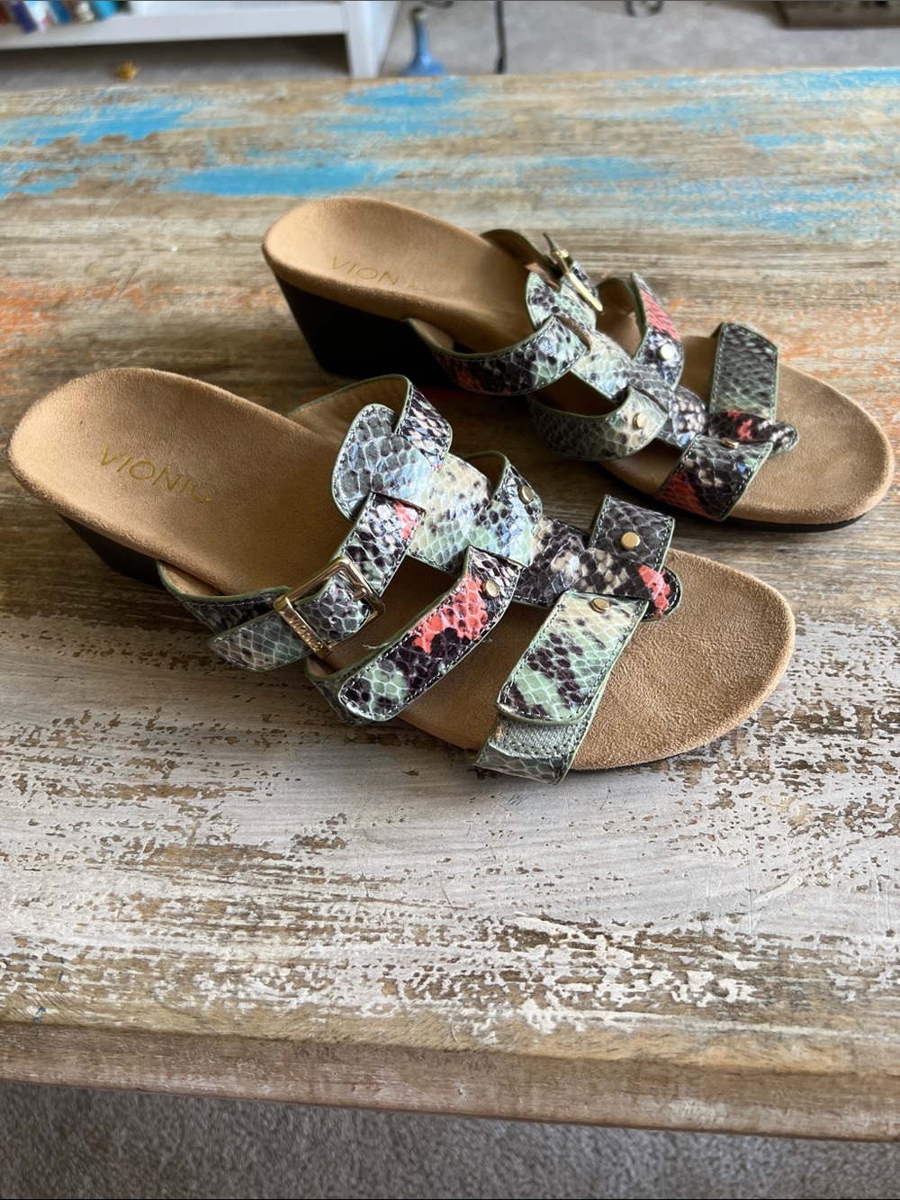 Vionic Radia Snakeprint Wedge Sandals With Adjustable Straps